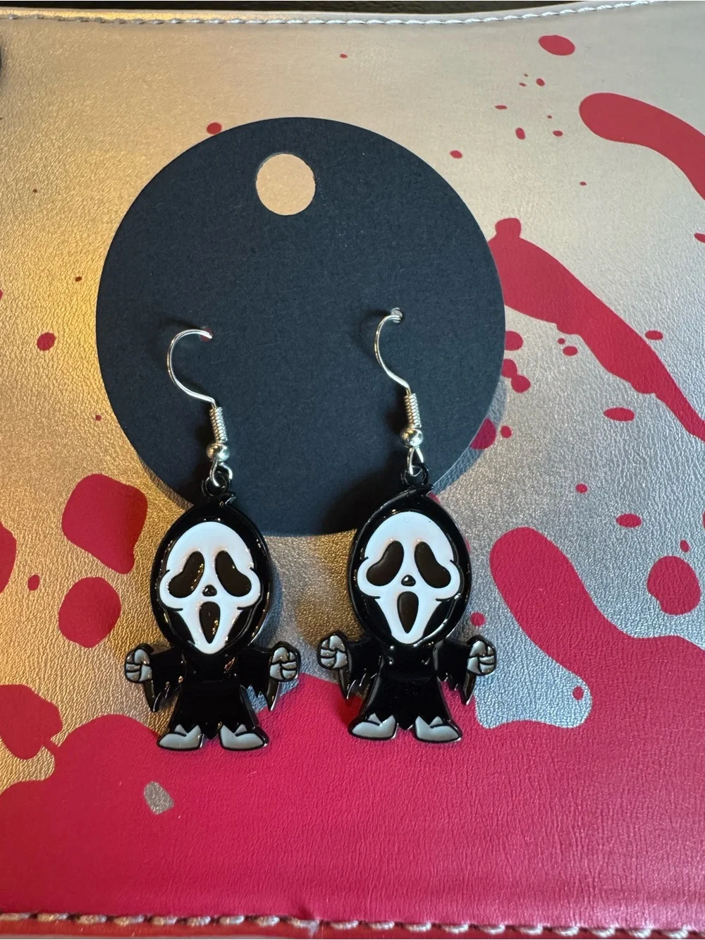 Black & White Ghost Face Dangle Earrings - Cute Halloween Accessories